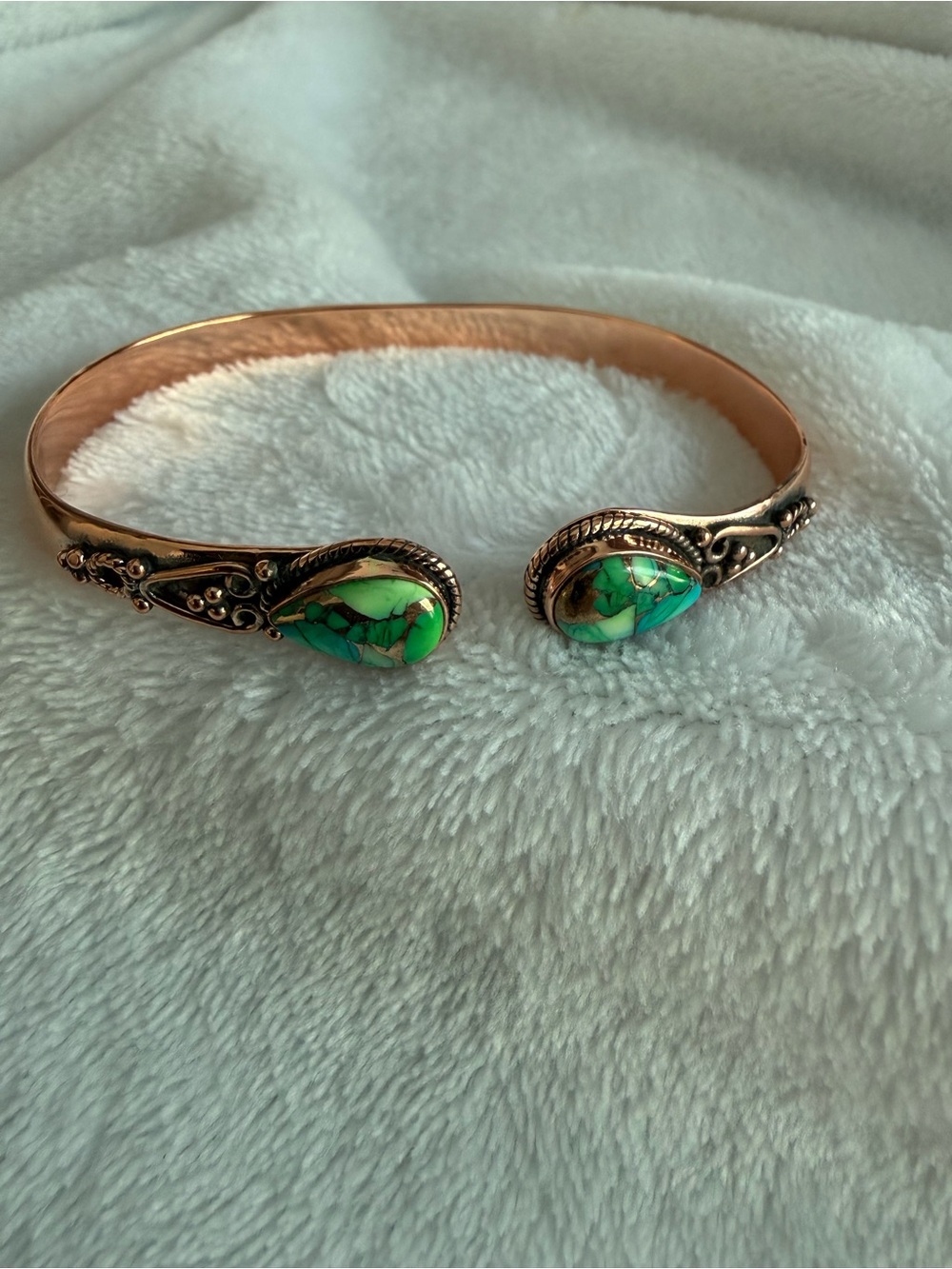 Peacock Dahlia Stones Copper Cuff Bracelet Boho Southwestern NWOT